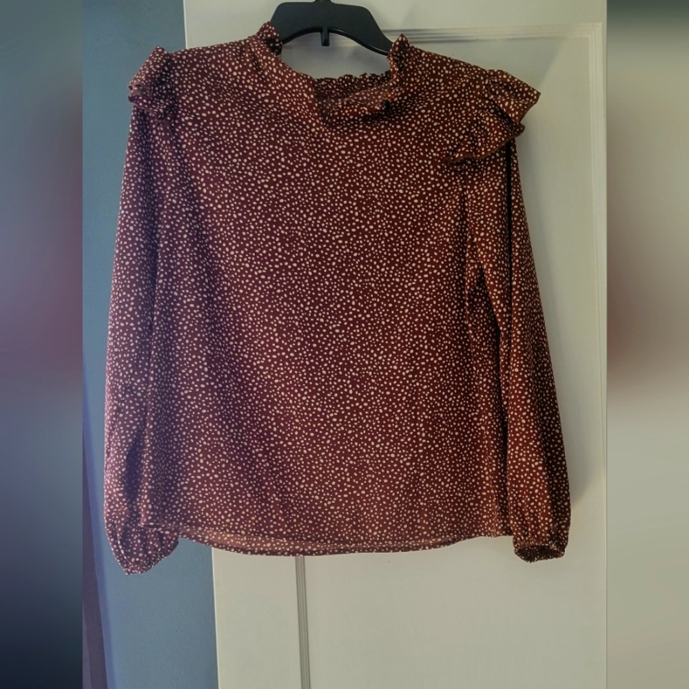 Long Sleeve brown and white pocka dot